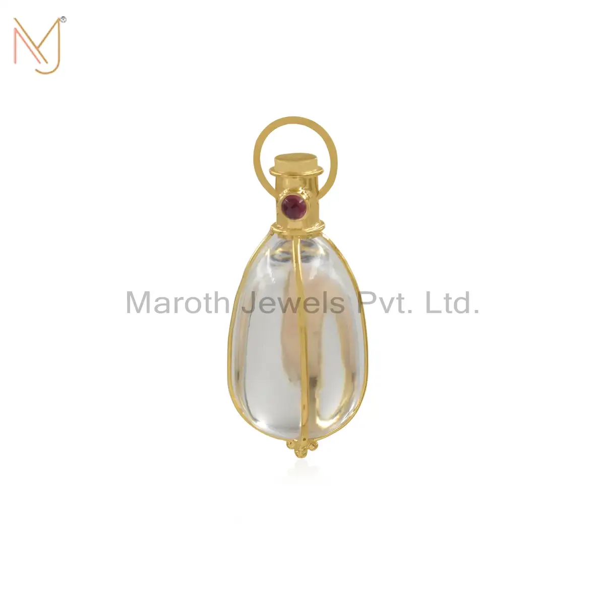 925 Silver Yellow Gold Plated Moonstone And Ruby Pendant Jewelry Supplier