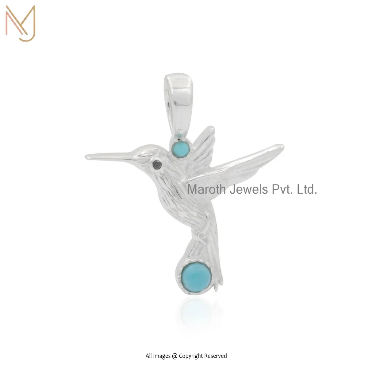 Wholesale 14K White Gold Black Spinel & Turquoise Swallow Bird Pandant