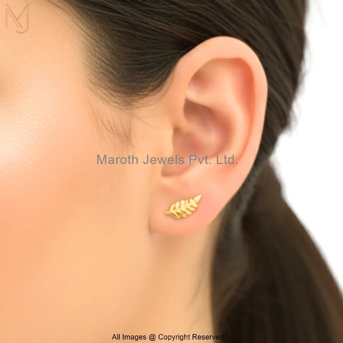 925 Silver Yellow Gold Plated Leaf Stud Earrings Manufacturer
