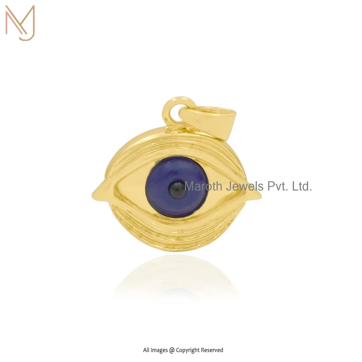 925 Silver Yellow Gold Plated Lapiz Lazuli Evil Eye Pendant Custom Jewelry