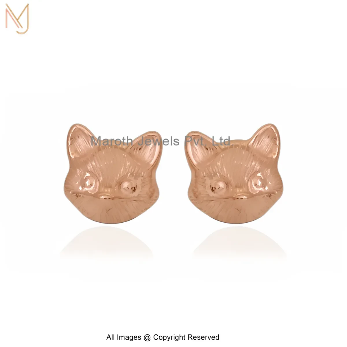14K Rose Gold Tiny Fox Head Stud Earring Custom Jewelry