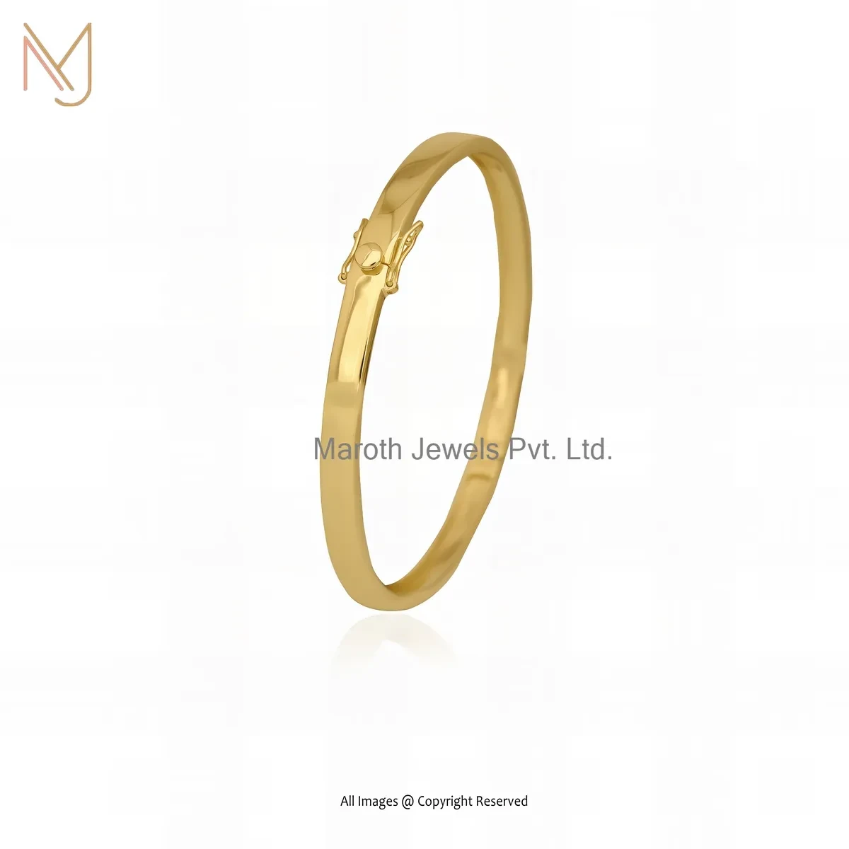 Wholesale 925 Silver Yellow Gold Plated Palmonas Plain Gold Flat Bangle