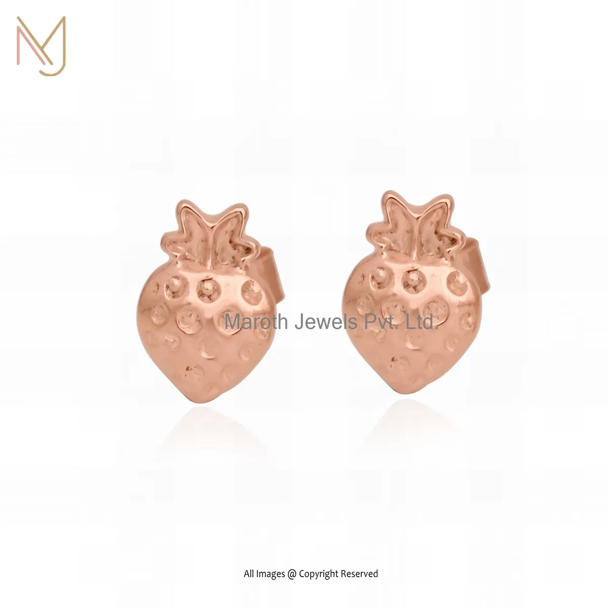 925 Silver Yellow Gold Plated Strawberry Studs Earrings Custom Jewelry