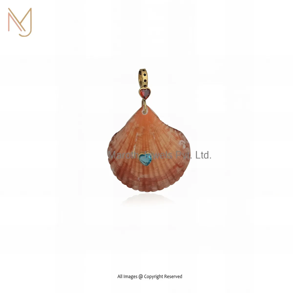 925 Silver Yellow Gold Plated Kodi Blue Topaz & Garnet Black Enamel Gemstone Shell Pendant USA