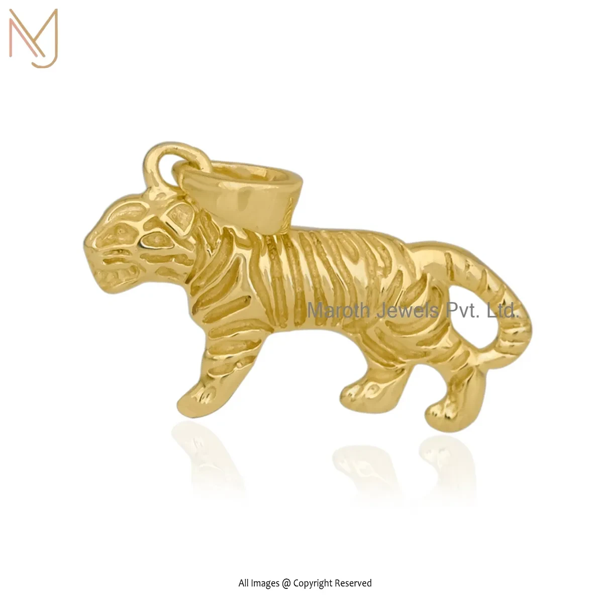 925 Silver Yellow Gold Plated Tiger Charm Pendant Jewelry Supplier
