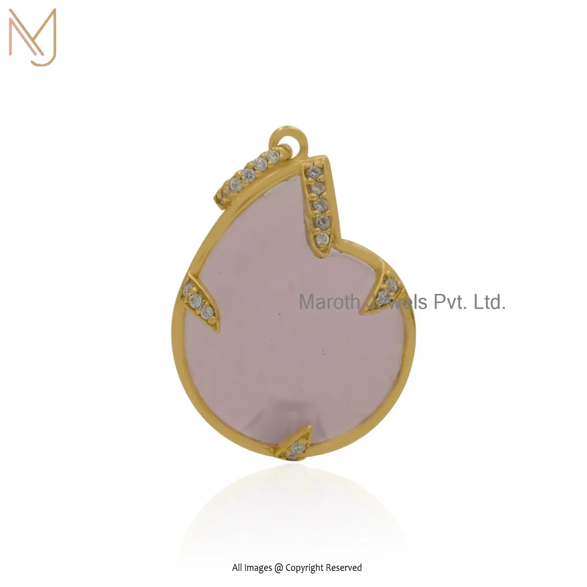 Wholesale 14K Yellow Gold Cubic Zircon & Rose Quartz Kodi Shell Pendant