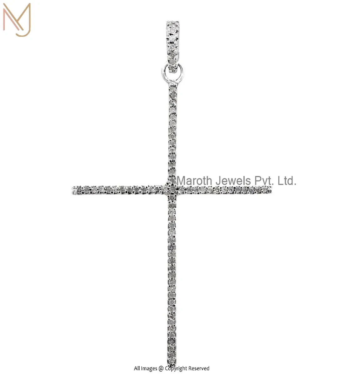 14K Yellow Gold Pave Diamond Cross Pendant Custom Jewelry