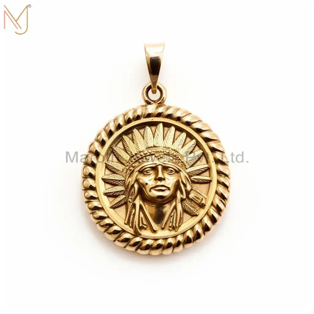 925 Sterling Silver Yellow Gold Plated American Indian Charm Pendant Custom Jewelry
