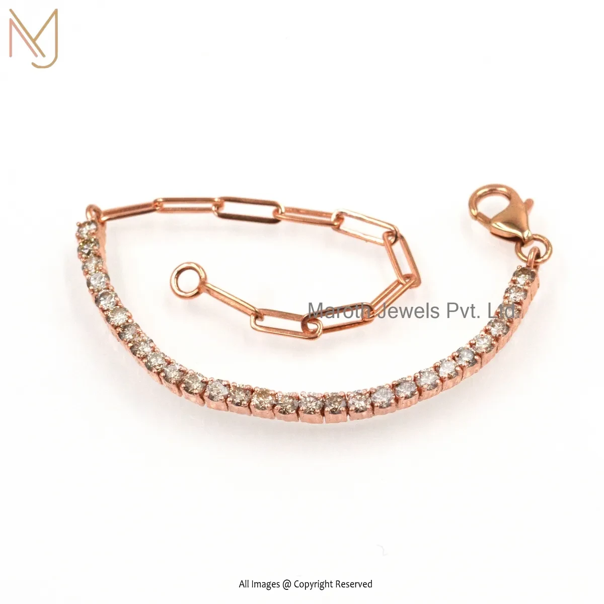 14K Rose Gold Diamond Paperclip Half Tennis Bracelet Manufacturer
