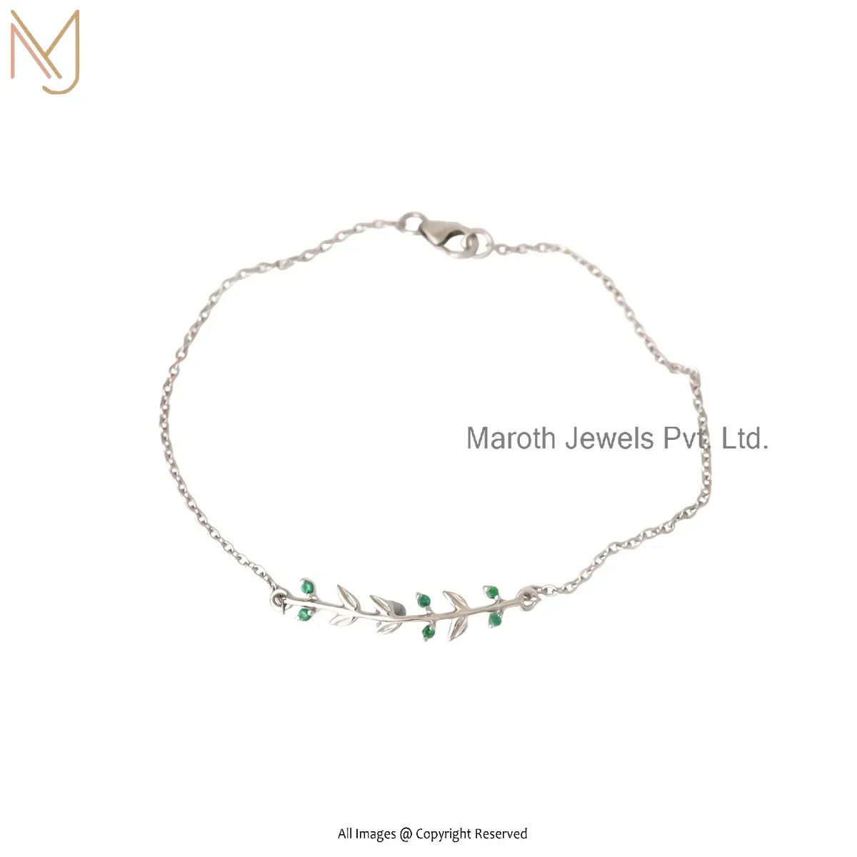 Wholesale 925 Silver Yellow Gold Plated Cubic Zircon Designer Leaf Chain Bracelet