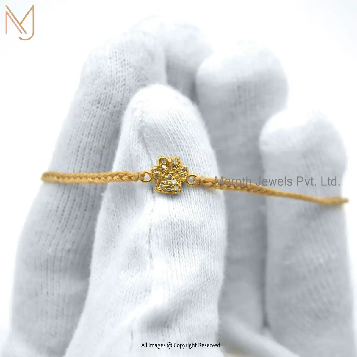 Private Label 925 Silver Yellow Gold Plated Pave Diamond Paw Shape Bracelet Jewelry