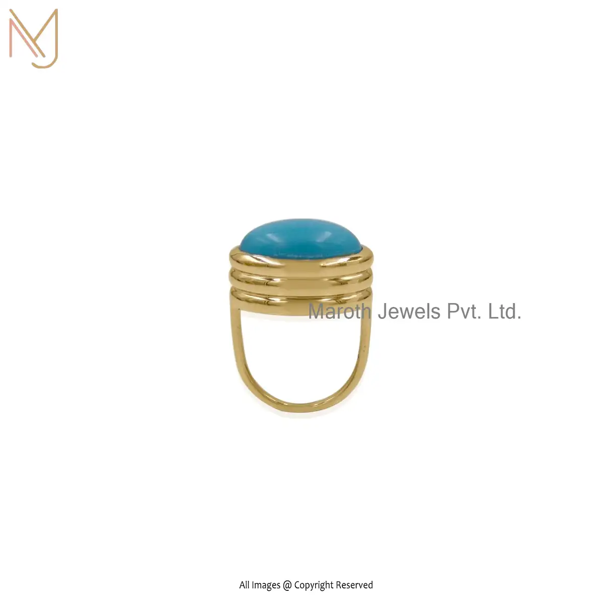 Wholesale 925 Silver Yellow Gold Plated Turquoise Gemstone Oval Ring Jewelry