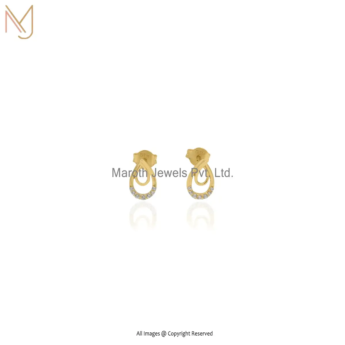925 Silver Yellow Gold Plated Cubic Zircon Diamond Drop Earring Manufacturer