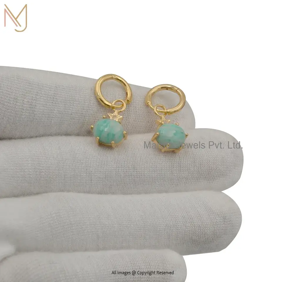 925 Silver Rose Gold Plated Diamond Gemstone Dangle Hoop Earrings Manufacturer