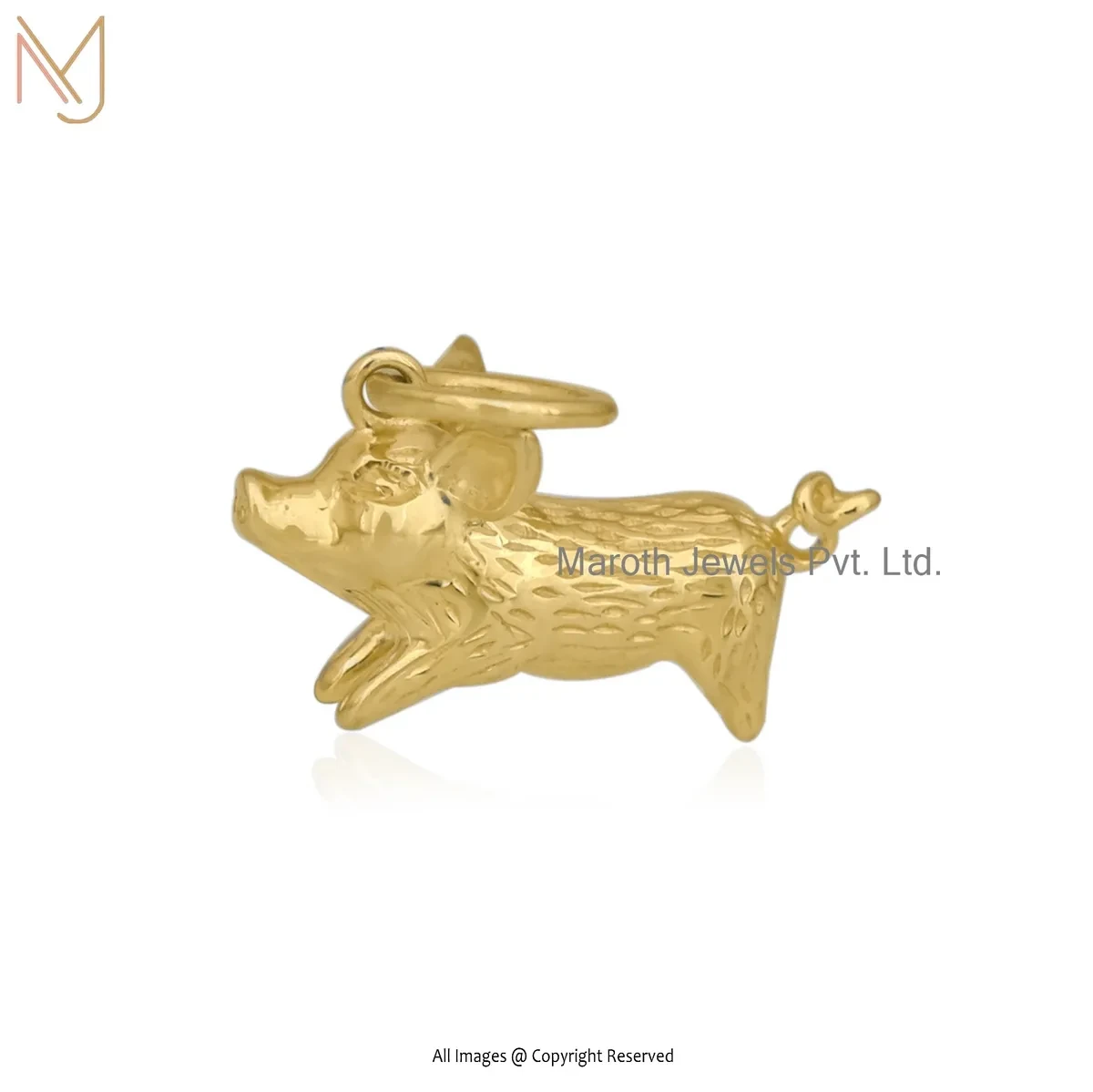 925 Silver Yellow Gold Plated Pig Pendant Manufacturer