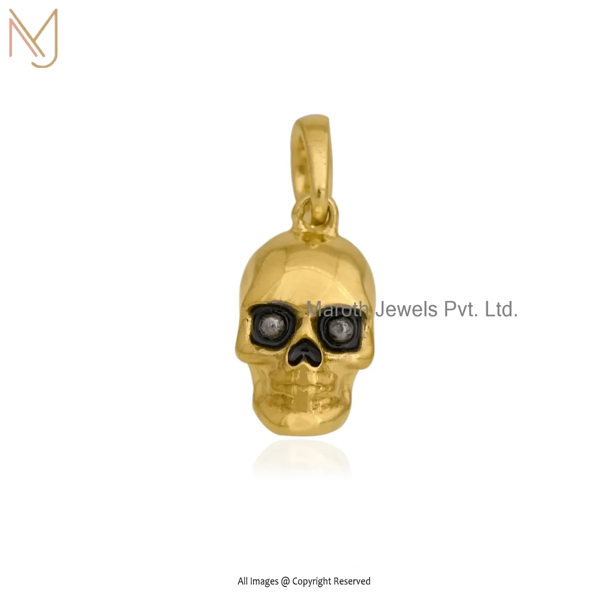 14K Yellow Gold Black Enamel Skull Pendant Manufacturer