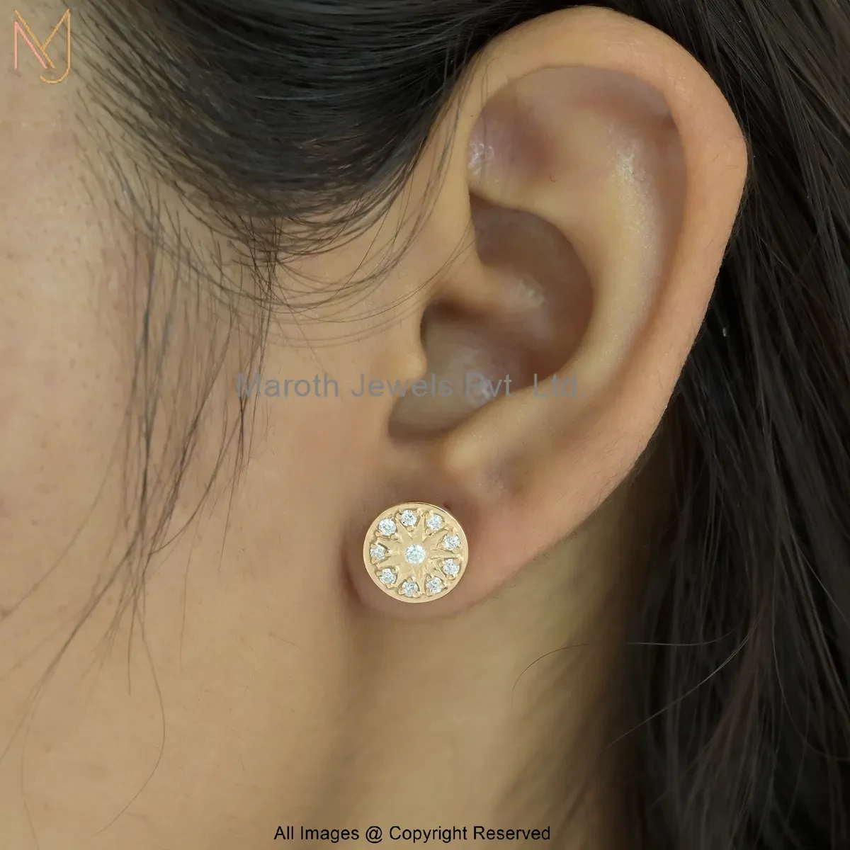 14K Rose Gold Moissanite Round-Cut Diamond Stud Earring Custom Jewelry