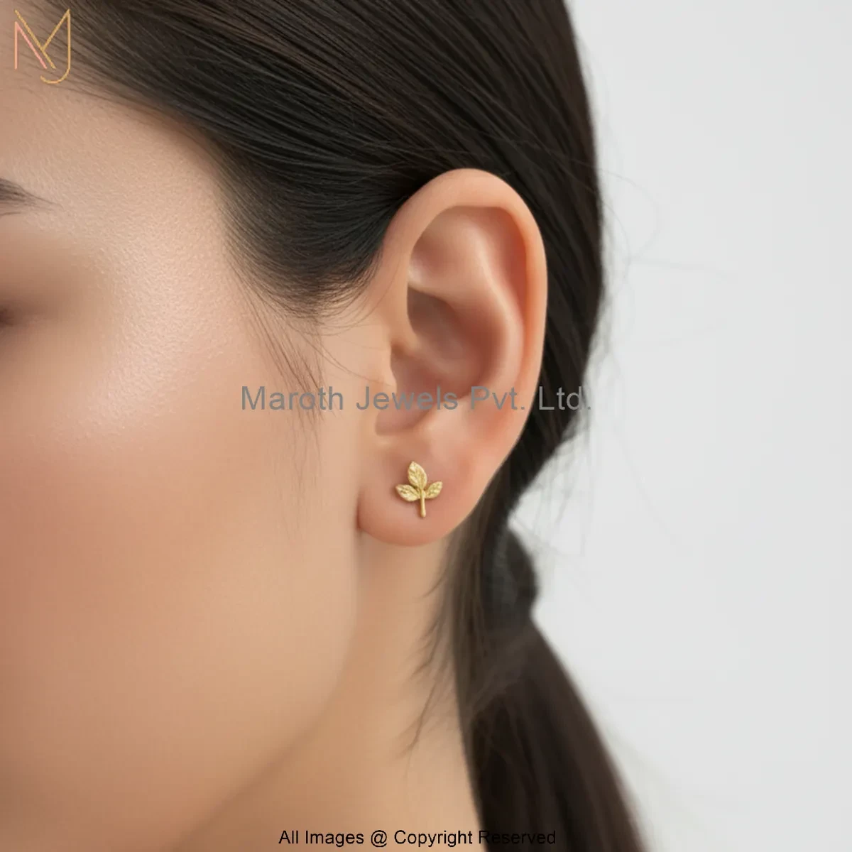 925 Silver Yellow Gold Plated Olive Leaf Studs Earrings Jewelry Supplier