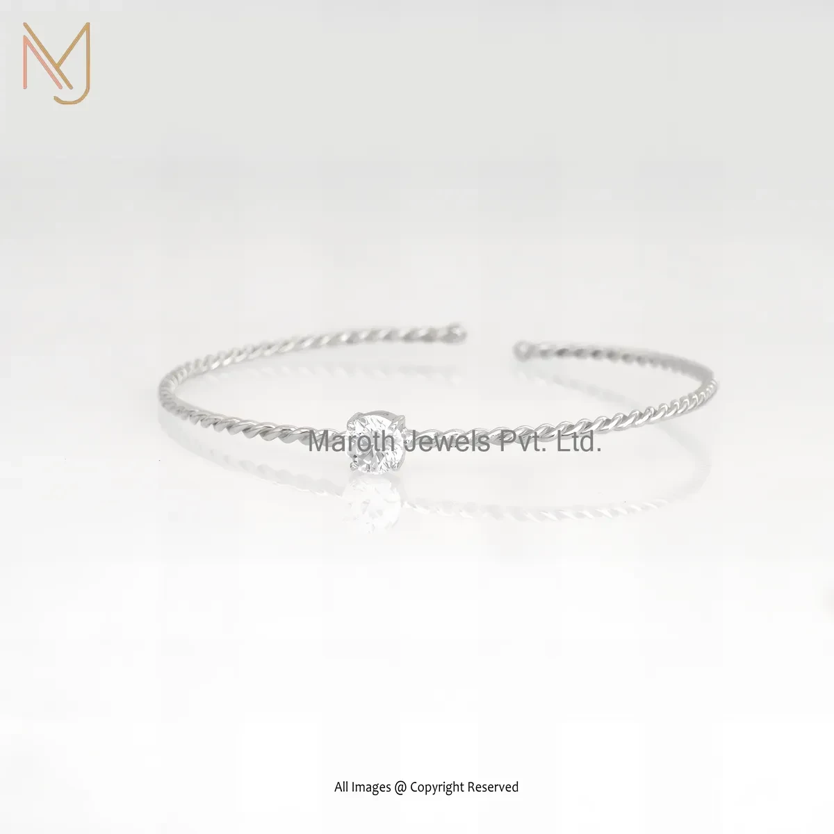 925 Silver Yellow Gold Plated Moissanite Twisted Wire Bangle Manufacturer