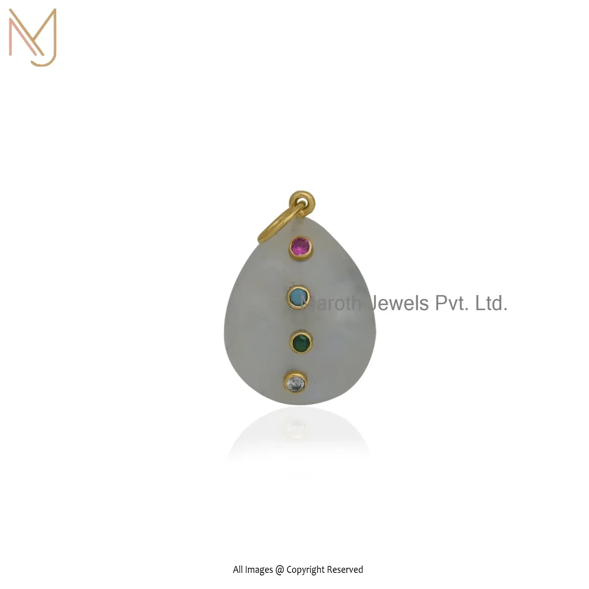 14K Yellow Gold Moonstone And Multi Gemstone Teardrop Pendant Manufacturer
