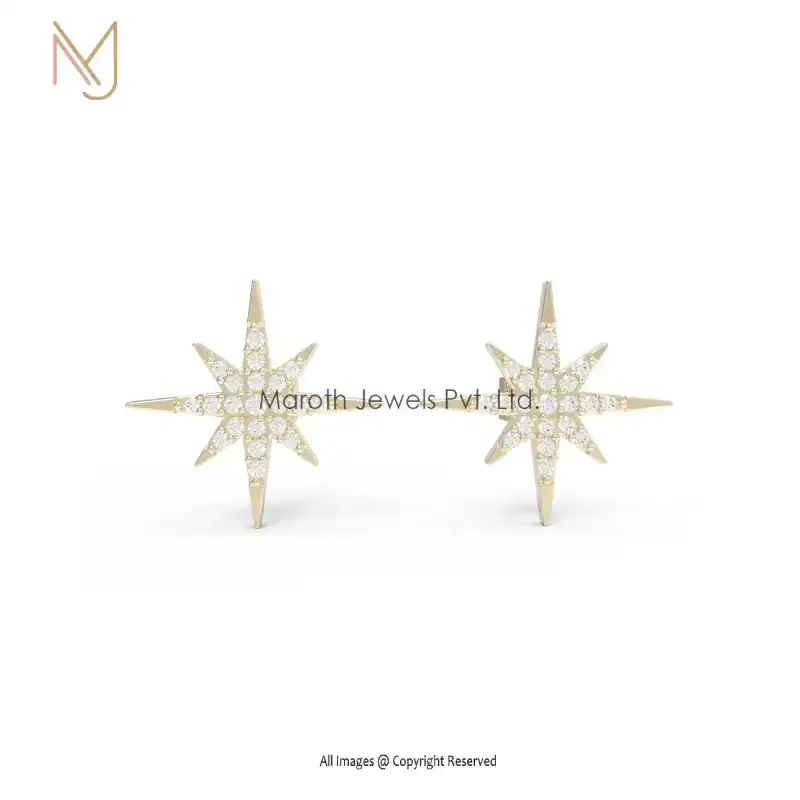 925 Silver Yellow Gold Cubic Zircon Celestial Stud Earrings Jewelry Supplier