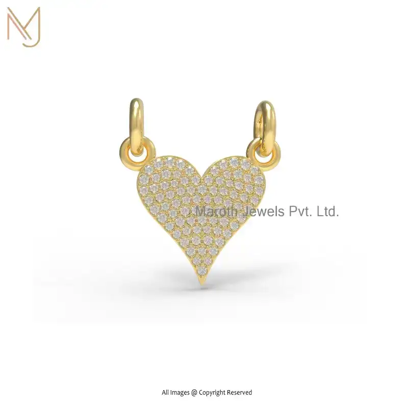 Wholesale 925 Silver Yellow Gold Plated Pave Diamond Heart Pendant