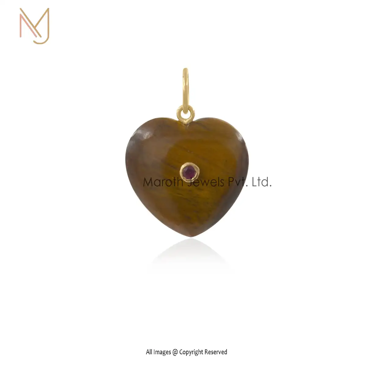 14K Yellow Gold Amzonite Middle Stone Pearl Heart Pendant Jewelry Manufacturer