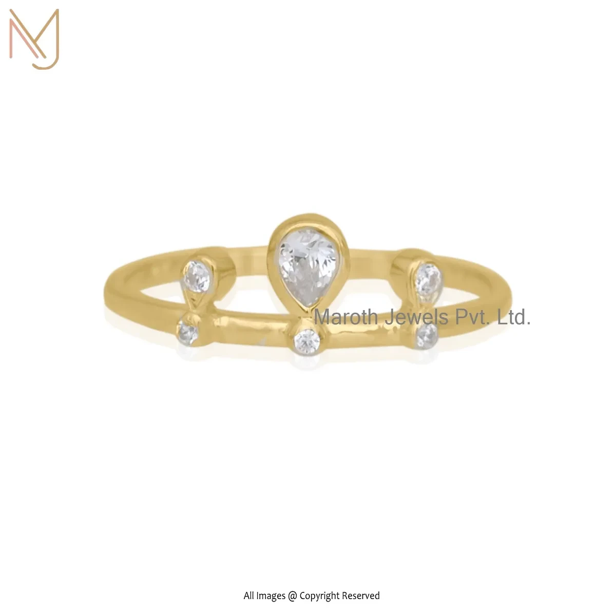 Wholesale 14K Yellow Gold Round White CZ Diamond Dangle Ring