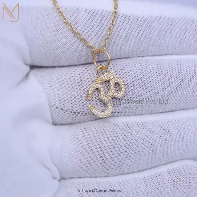 14K Yellow Gold Diamond Sacred OM Pendant Jewelry Manfcaturer