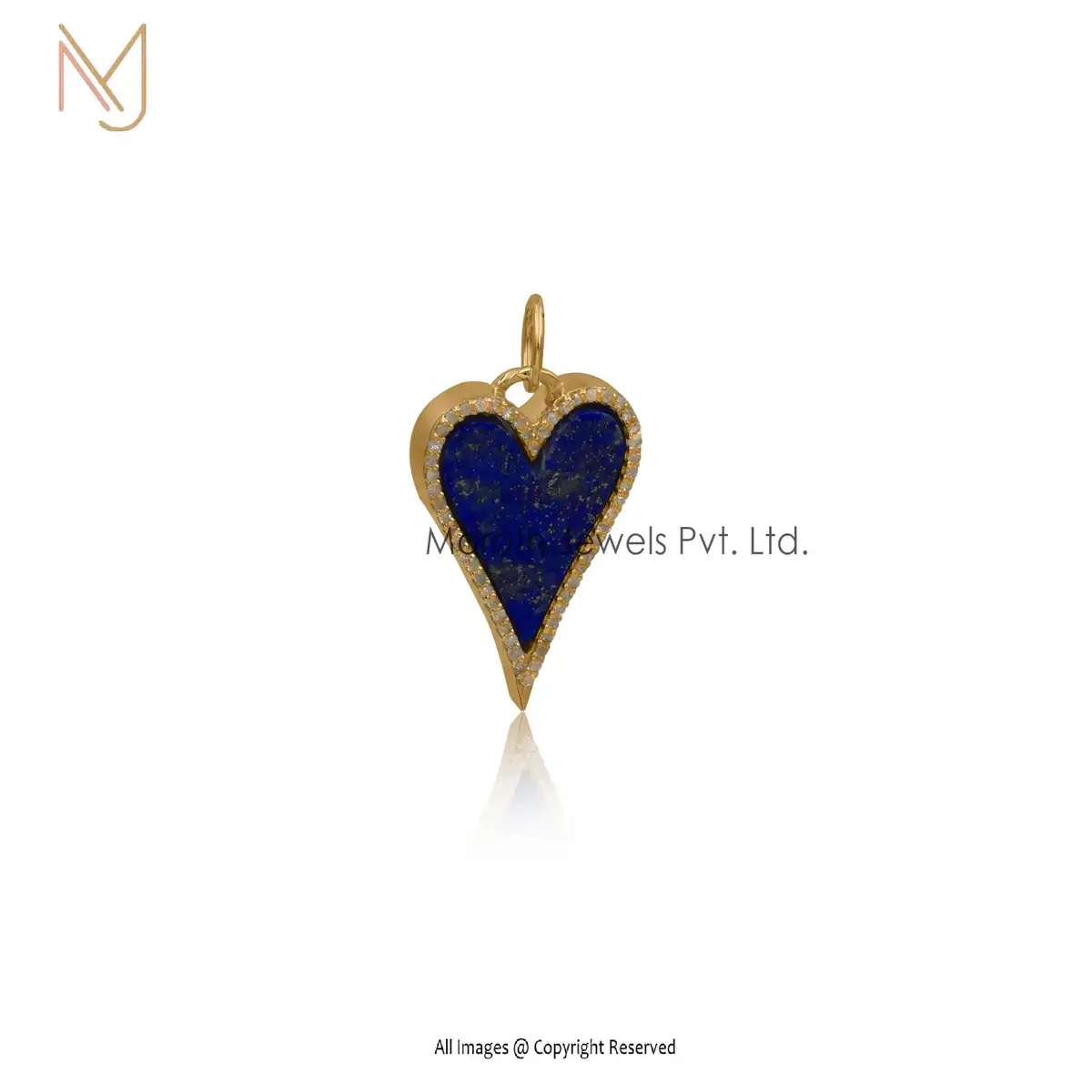 14K Yellow Gold Pave Diamond And Lapis Lazuli Heart Pendant Jewelry Supplier