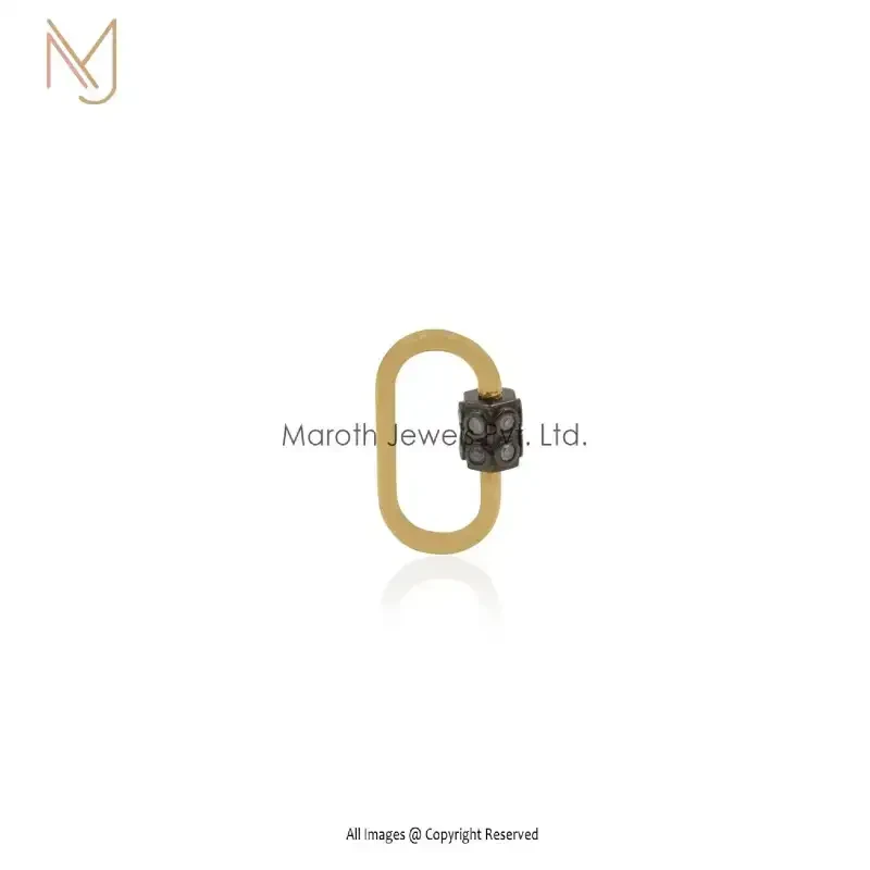 14K Yellow Gold Rhodium Pave Diamond Carabiner Lock Manufacturer