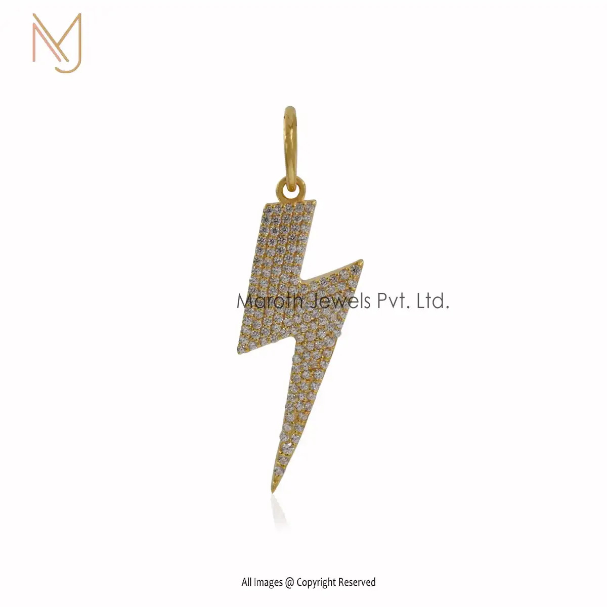 14K Yellow Gold CZ Lighting Bolt Pendant Jewelry Suppplier
