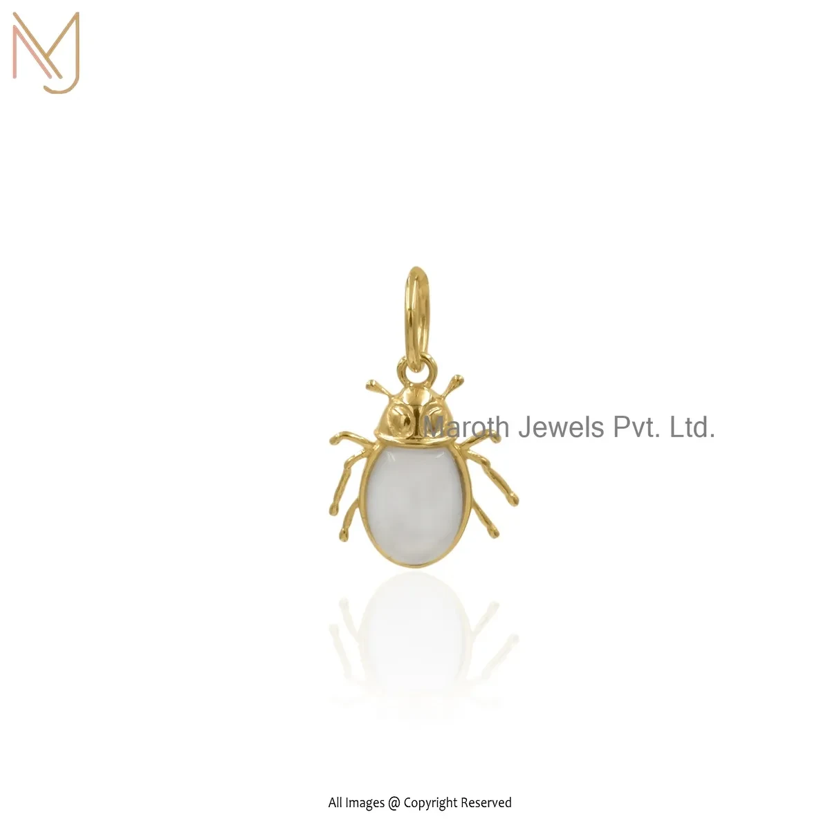 Private Lable 925 Silver Yellow Gold Plated Chalcedony Gemstone Beetle Charms Pendant