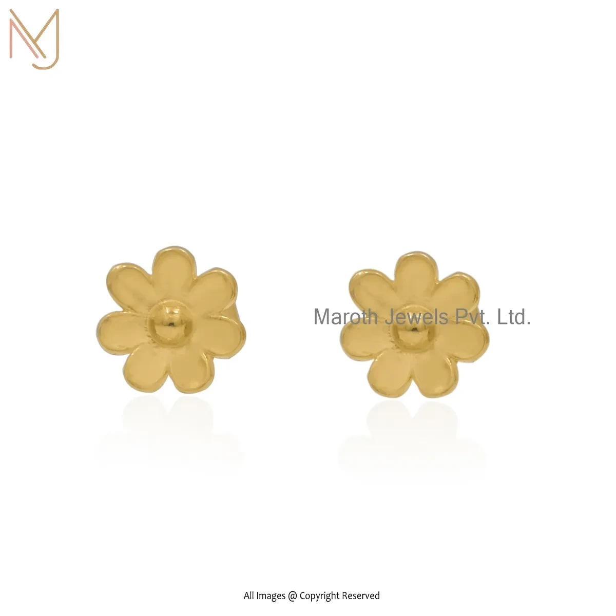 925 Silver Yellow Gold Plated Flower Stud Earring Custom Jewelry