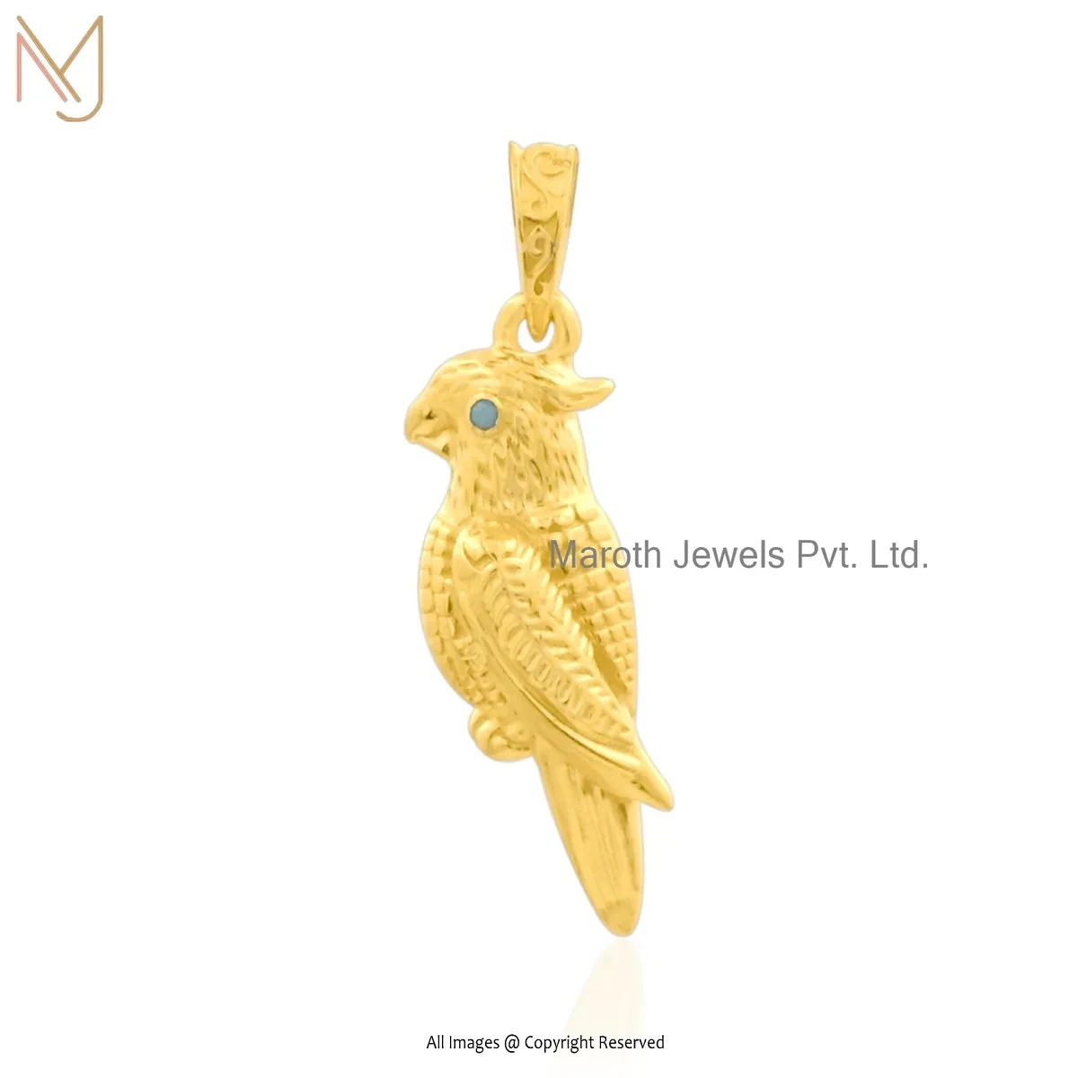 925 Silver Yellow Gold Plated Blue Sapphire Parrot Charm Pendant Manufacturer