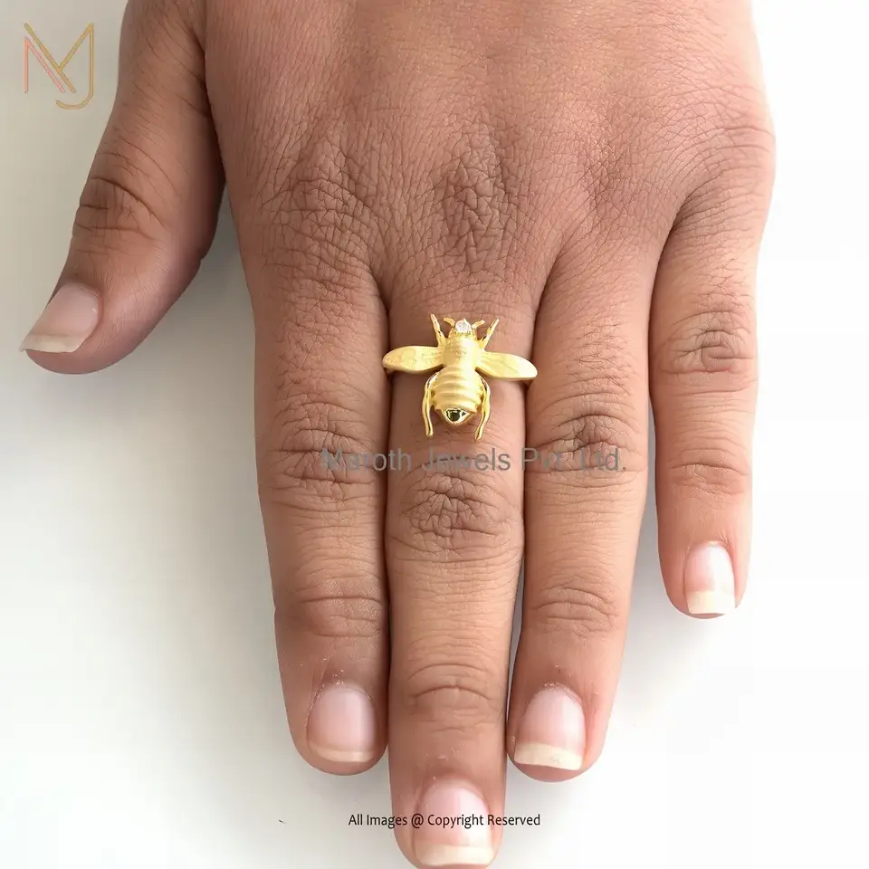14K Yellow Gold Moissanite Honey Bee Ring Jewelry Supplier