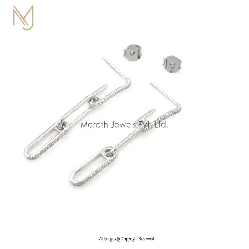 925 Silver White Gold Cubic Zircon link Chain Earrings Manufacturer
