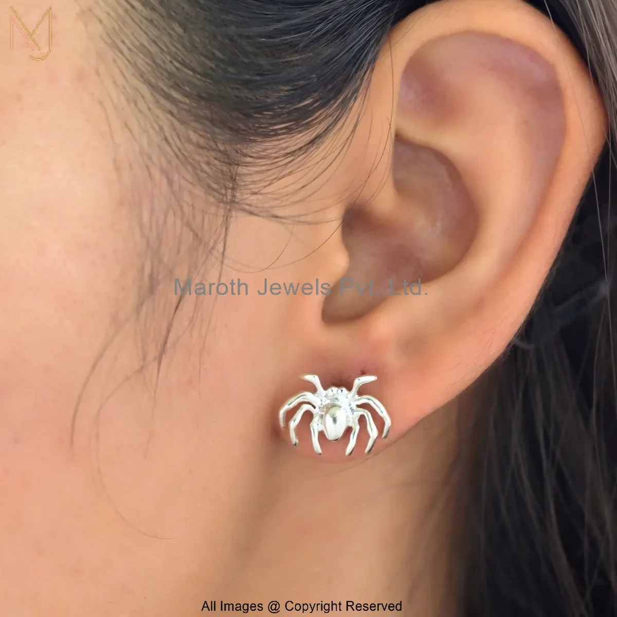 14K White Gold Spider Stud Earring Jewelry Supplier