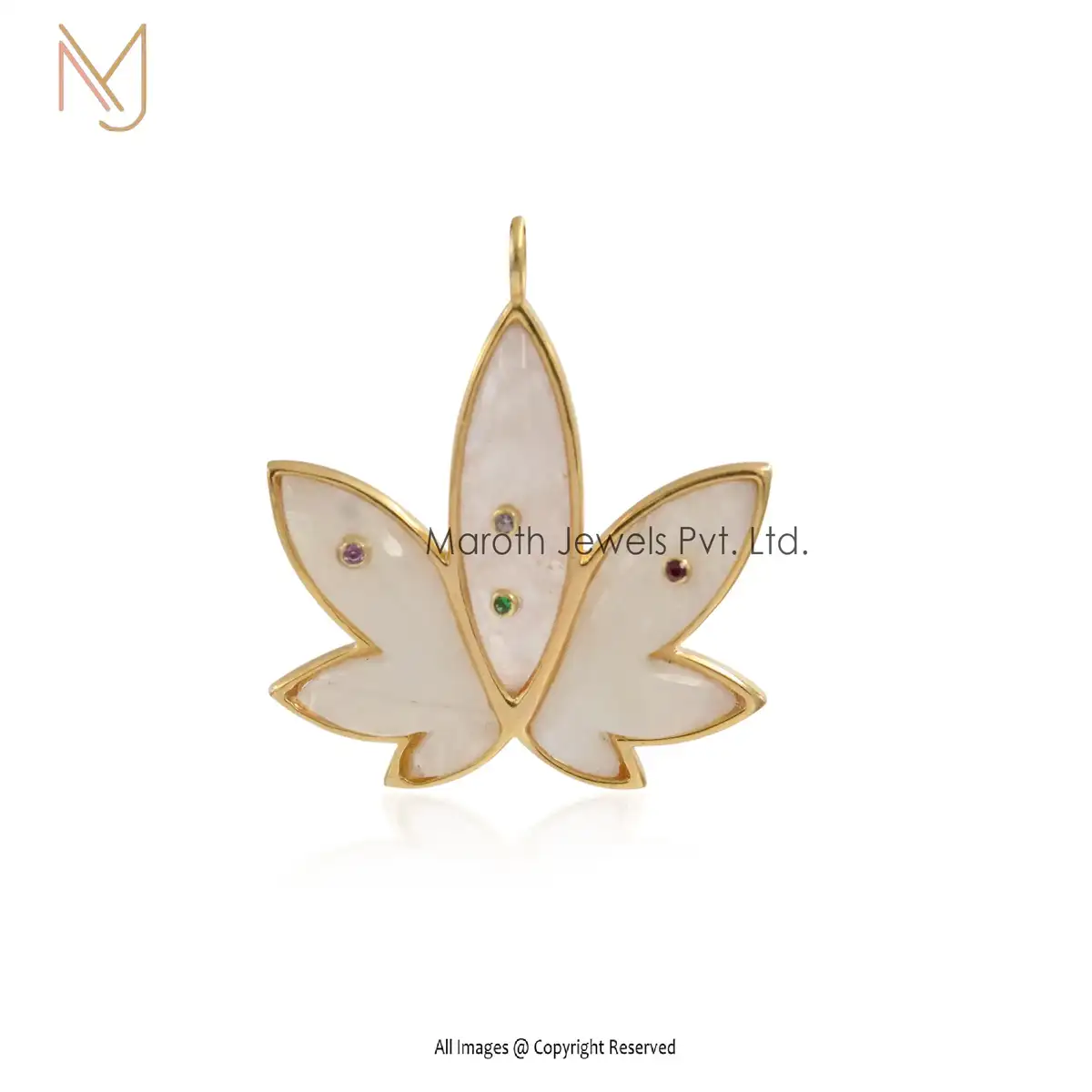 Wholesale 14K Yellow Gold Moonstone & Rose Quartz And Multi Gemstone Flower Pendant Jewelry