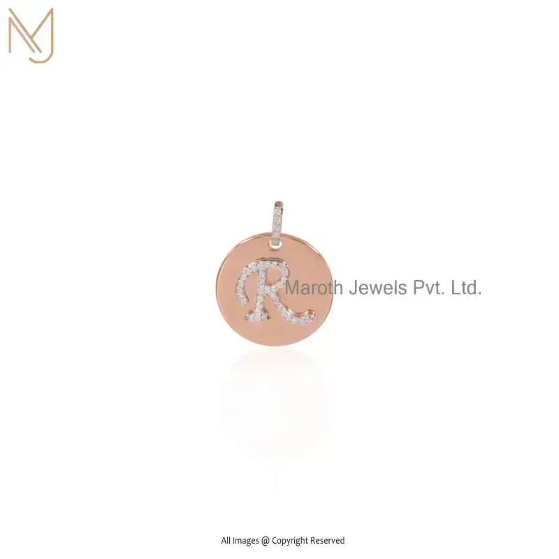Wholesale 14K Rose Gold Cubic Zircon Round Shape Alphabet Gemstone Charm Pendant