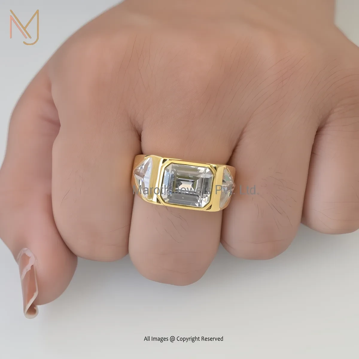 Private Lable 925 Silver Yellow Gold Plated Cubic Zircon Baguette Diamond Band RIng