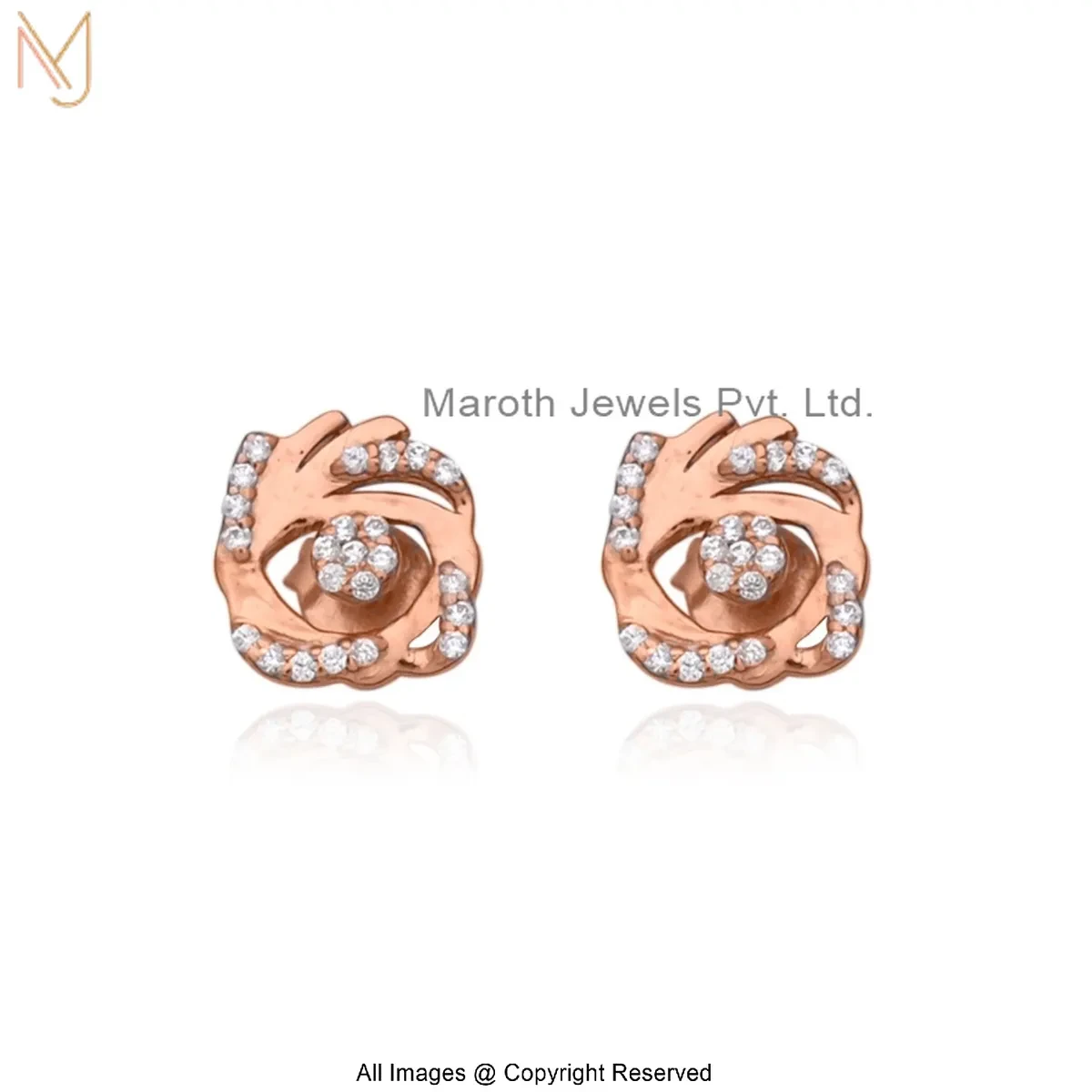 14K Rose Gold Cubic Zircon Diamond Floral Knot Stud Earring Jewelry Supplier