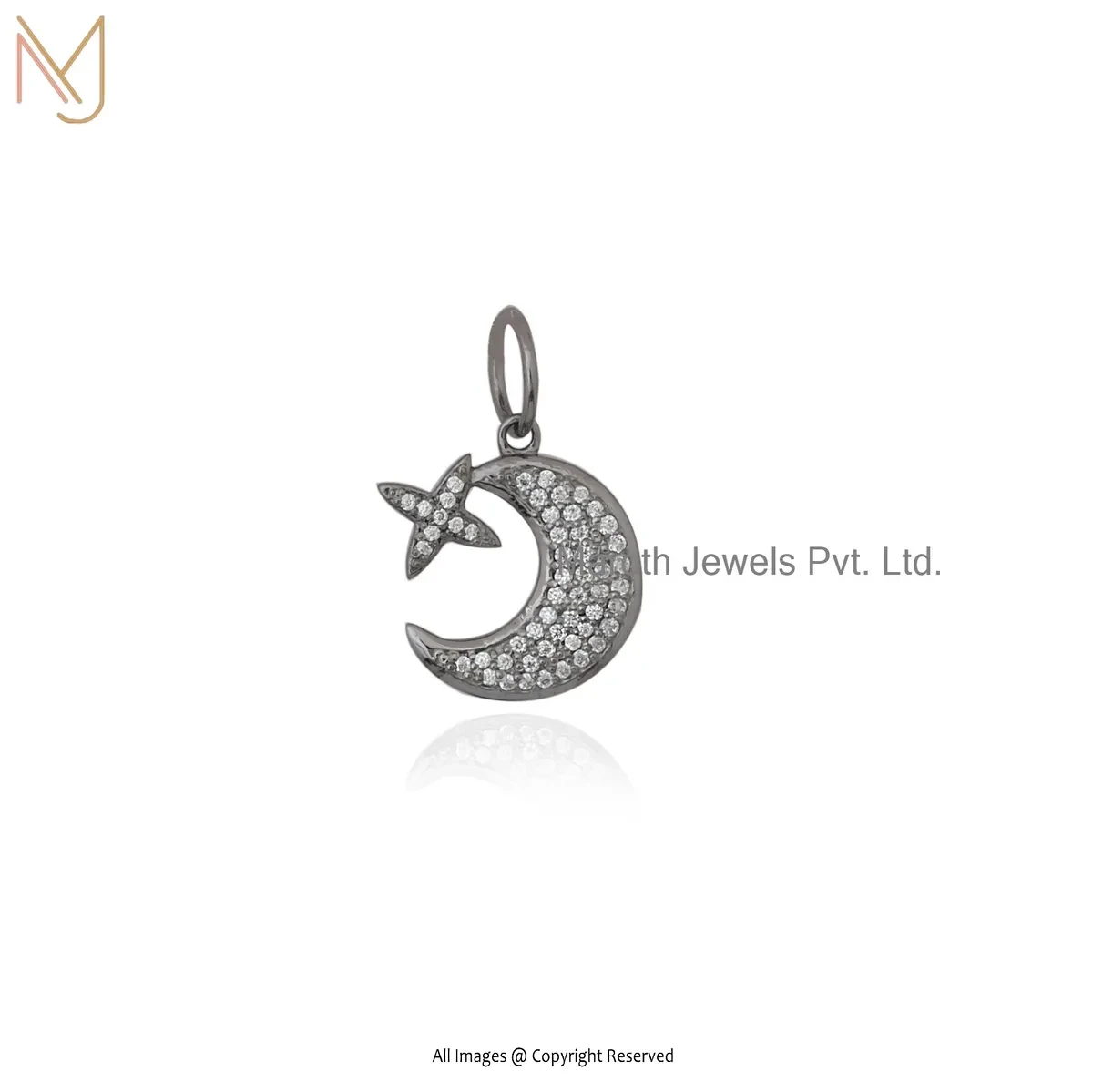 14K White Gold Moissanite Moon Star Charm Pendant Manufcaturer