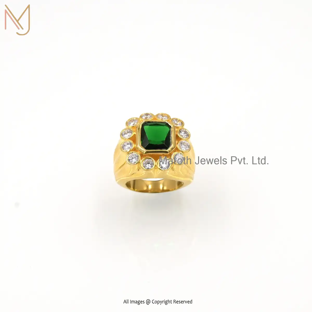 925 Silver Emerald Cz & White Topaz Ring Jewelry Supplier