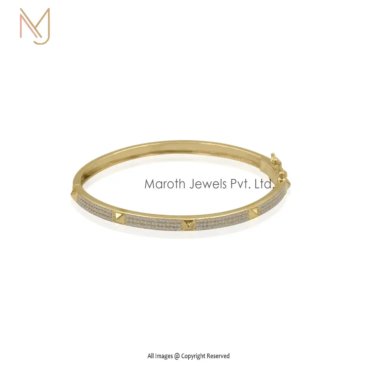 925 Silver Yellow Gold Plated CZ Pyramid Bangle Jewelry Supplier