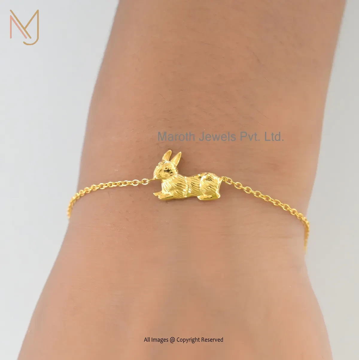 925 Silver Yellow Gold Plated Rabbit Bracelet Jewelry Supplier