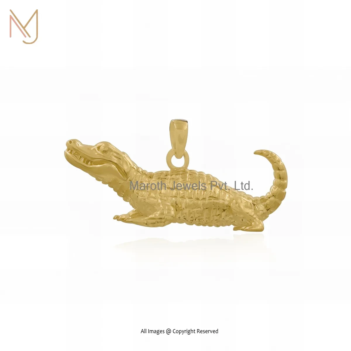 925 Silver Yellow Gold Plated Alligator Charm Pendant Jewelry Supplier