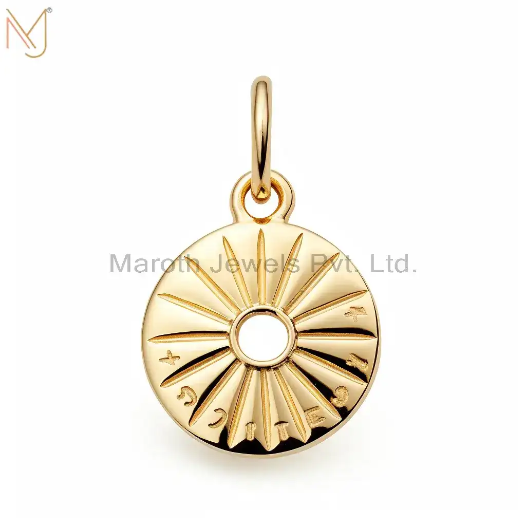 Private Lable 925 Sterling Silver Yellow Gold Plated Sundial Shell Charm Pendant Jewelry
