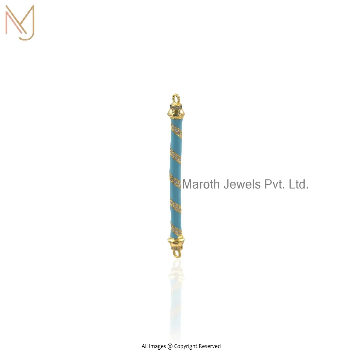 925 Silver Yellow Gold Plated Cubic Zircon & Enamel Gemstone Candy Cane Pendant Manufacturer