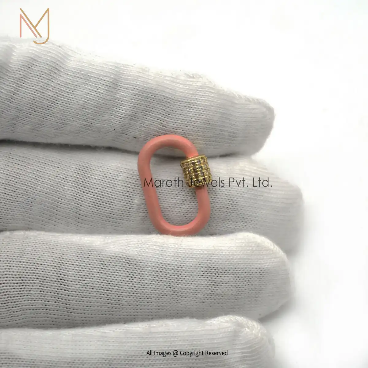 Wholesale 925 Sterling Silver Pave Diamond Pink Enamel Carabiner Lock